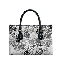 White Aloha Hawaiian Leather Bag Monstera Hibiscus Tropical Pattern