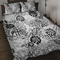 White Aloha Hawaiian Quilt Bed Set Monstera Hibiscus Tropical Pattern