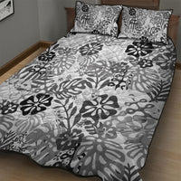 White Aloha Hawaiian Quilt Bed Set Monstera Hibiscus Tropical Pattern