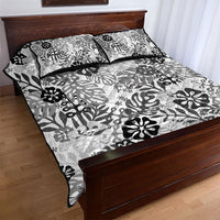 White Aloha Hawaiian Quilt Bed Set Monstera Hibiscus Tropical Pattern