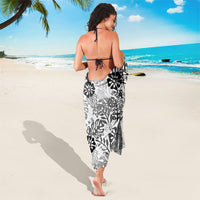 White Aloha Hawaiian Sarong Monstera Hibiscus Tropical Pattern