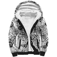White Aloha Hawaiian Sherpa Hoodie Monstera Hibiscus Tropical Pattern