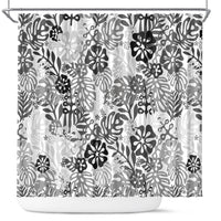 White Aloha Hawaiian Shower Curtain Monstera Hibiscus Tropical Pattern