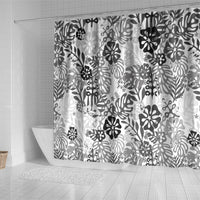 White Aloha Hawaiian Shower Curtain Monstera Hibiscus Tropical Pattern