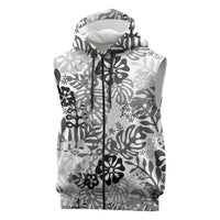 White Aloha Hawaiian Sleeveless Zip Hoodie Monstera Hibiscus Tropical Pattern