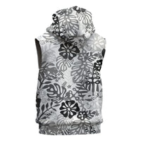 White Aloha Hawaiian Sleeveless Zip Hoodie Monstera Hibiscus Tropical Pattern