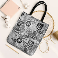 White Aloha Hawaiian Tote Bag Monstera Hibiscus Tropical Pattern