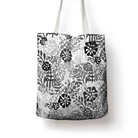White Aloha Hawaiian Tote Bag Monstera Hibiscus Tropical Pattern