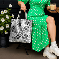 White Aloha Hawaiian Tote Bag Monstera Hibiscus Tropical Pattern