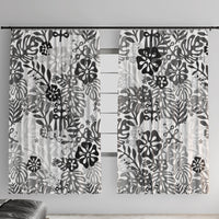 White Aloha Hawaiian Window Curtain Monstera Hibiscus Tropical Pattern