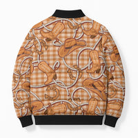 Brown Hawaii Palaka Cowboy Bomber Puffer Jacket Hawaiian Paniolo Festival Spirit