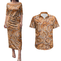 Brown Hawaii Palaka Cowboy Couples Matching Puletasi and Hawaiian Shirt Hawaiian Paniolo Festival Spirit