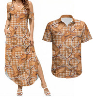 Brown Hawaii Palaka Cowboy Couples Matching Summer Maxi Dress and Hawaiian Shirt Hawaiian Paniolo Festival Spirit