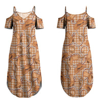 Brown Hawaii Palaka Cowboy Couples Matching Summer Maxi Dress and Long Sleeve Button Shirt Hawaiian Paniolo Festival Spirit