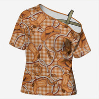Brown Hawaii Palaka Cowboy Cross Shoulder Shirt Hawaiian Paniolo Festival Spirit