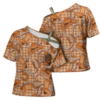 Brown Hawaii Palaka Cowboy Cross Shoulder Shirt Hawaiian Paniolo Festival Spirit