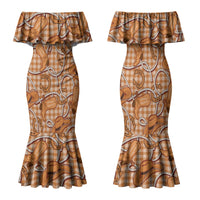 Brown Hawaii Palaka Cowboy Family Matching Mermaid Dress and Hawaiian Shirt Hawaiian Paniolo Festival Spirit