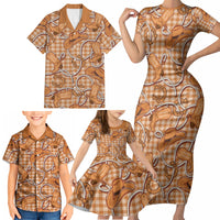 Brown Hawaii Palaka Cowboy Family Matching Short Sleeve Bodycon Dress and Hawaiian Shirt Hawaiian Paniolo Festival Spirit