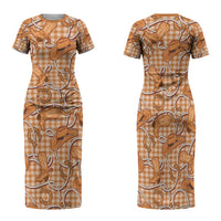 Brown Hawaii Palaka Cowboy Family Matching Short Sleeve Bodycon Dress and Hawaiian Shirt Hawaiian Paniolo Festival Spirit