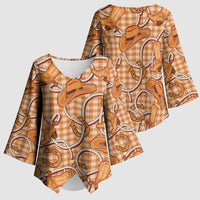 Brown Hawaii Palaka Cowboy Kimono Sleeve Blouse Hawaiian Paniolo Festival Spirit