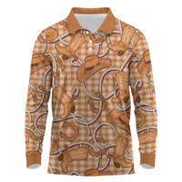 Brown Hawaii Palaka Cowboy Long Sleeve Polo Shirt Hawaiian Paniolo Festival Spirit
