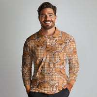 Brown Hawaii Palaka Cowboy Long Sleeve Polo Shirt Hawaiian Paniolo Festival Spirit