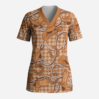 Brown Hawaii Palaka Cowboy Scrub Top Hawaiian Paniolo Festival Spirit