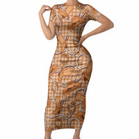 Brown Hawaii Palaka Cowboy Short Sleeve Bodycon Dress Hawaiian Paniolo Festival Spirit