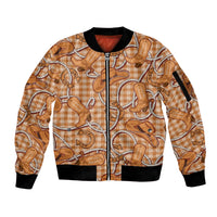 Brown Hawaii Palaka Cowboy Sleeve Zip Bomber Jacket Hawaiian Paniolo Festival Spirit