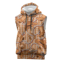 Brown Hawaii Palaka Cowboy Sleeveless Hoodie Hawaiian Paniolo Festival Spirit