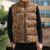 Brown Hawaii Palaka Cowboy Sleeveless Puffer Jacket Hawaiian Paniolo Festival Spirit