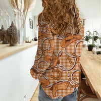 Brown Hawaii Palaka Cowboy Women Casual Shirt Hawaiian Paniolo Festival Spirit