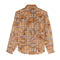 Brown Hawaii Palaka Cowboy Women Casual Shirt Hawaiian Paniolo Festival Spirit
