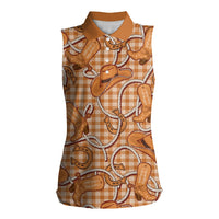 Brown Hawaii Palaka Cowboy Women Sleeveless Polo Shirt Hawaiian Paniolo Festival Spirit