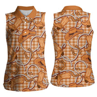 Brown Hawaii Palaka Cowboy Women Sleeveless Polo Shirt Hawaiian Paniolo Festival Spirit