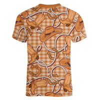 Brown Hawaii Palaka Cowboy Women V-Neck T-Shirt Hawaiian Paniolo Festival Spirit