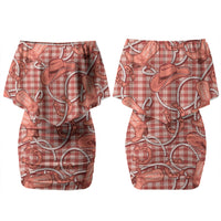 Red Hawaii Palaka Cowboy Couples Matching Off Shoulder Short Dress and Hawaiian Shirt Hawaiian Paniolo Festival Spirit