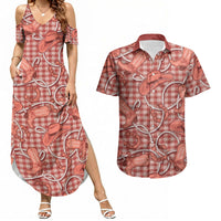 Red Hawaii Palaka Cowboy Couples Matching Summer Maxi Dress and Hawaiian Shirt Hawaiian Paniolo Festival Spirit