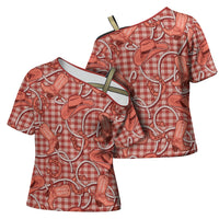 Red Hawaii Palaka Cowboy Cross Shoulder Shirt Hawaiian Paniolo Festival Spirit