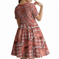 Red Hawaii Palaka Cowboy Kid Short Sleeve Dress Hawaiian Paniolo Festival Spirit