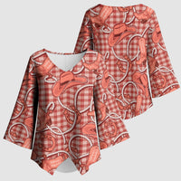 Red Hawaii Palaka Cowboy Kimono Sleeve Blouse Hawaiian Paniolo Festival Spirit