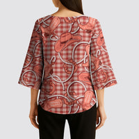 Red Hawaii Palaka Cowboy Kimono Sleeve Blouse Hawaiian Paniolo Festival Spirit