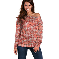 Red Hawaii Palaka Cowboy Off Shoulder Sweater Hawaiian Paniolo Festival Spirit