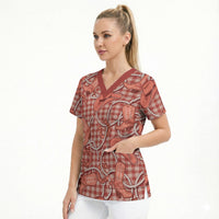 Red Hawaii Palaka Cowboy Scrub Top Hawaiian Paniolo Festival Spirit