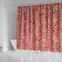 Red Hawaii Palaka Cowboy Shower Curtain Hawaiian Paniolo Festival Spirit