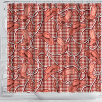 Red Hawaii Palaka Cowboy Shower Curtain Hawaiian Paniolo Festival Spirit