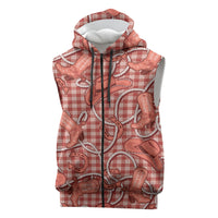 Red Hawaii Palaka Cowboy Sleeveless Zip Hoodie Hawaiian Paniolo Festival Spirit