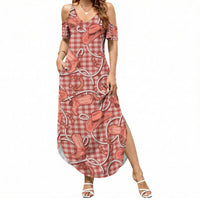 Red Hawaii Palaka Cowboy Summer Maxi Dress Hawaiian Paniolo Festival Spirit