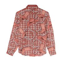 Red Hawaii Palaka Cowboy Women Casual Shirt Hawaiian Paniolo Festival Spirit
