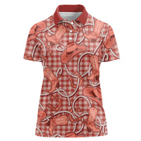 Red Hawaii Palaka Cowboy Women Polo Shirt Hawaiian Paniolo Festival Spirit